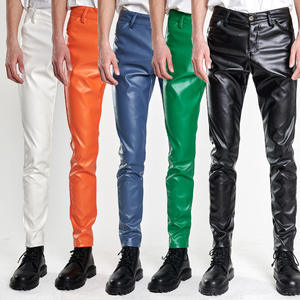 กางเกงขายาวทรงตรงเคลือบ PU สำหรับผู้ชาย สีขาว ส้ม น้ำเงิน เขียว ดำ สไตล์ลำลอง เอวกลาง ติดกระดุม ผ้ายืดผสมโพลีเอสเตอร์ - Product Image 1
