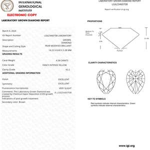 เพชรทรงลูกแพร์ 4.58 กะรัต สีเหลืองเข้มแฟนซี VS2 เพชรเลี้ยงในห้องปฏิบัติการ - Product Image 3
