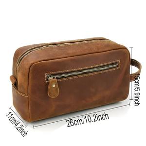 Bolso de cuero vintage ecológico para hombre, kit Dopp con cremallera Premium, organizador de viaje grande para afeitarse - Product Image 5