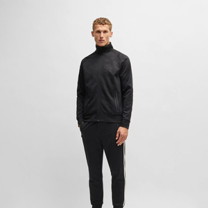 Ensemble athlétique texturé noir à la mode veste et pantalon zippés pour survêtement élégant de style moderne pour toutes les occasions - Product Image 1