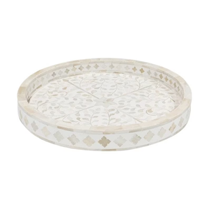 Ensemble de plateaux incrustés d'os en bois rond de haute qualité pour les restaurants à la maison Table de taille personnalisée plateau de service décoratif en différentes couleurs - Product Image 1