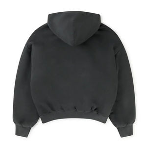 Sweat à capuche en coton 100% anthracite d'hiver, grammage lourd, séchage rapide, streetwear, épaules tombantes, uni, teinture unie, sweat à capuche personnalisé, coupe courte - Product Image 2