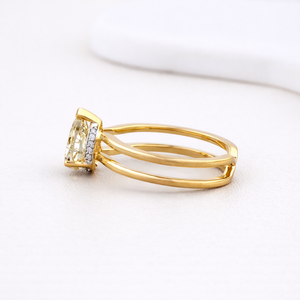 Anillo de Compromiso con Diamante Amarillo Cultivado en Laboratorio, Corte Pera, Certificado por IGI, en Oro Amarillo/Blanco y Rosa de 9K - Product Image 2