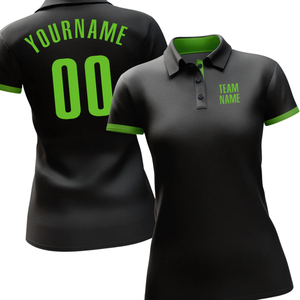 Polo personnalisé noir à sublimation avec des accents verts, personnalisé avec le nom de l'équipe et le numéro du joueur, élégant et confortable à porter - Product Image 2