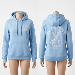 Sweat à capuche unisexe pour barbier, 320 GSM, coton polyester molletonné, violet, logo personnalisé imprimé, vêtements de travail de salon haut de gamme - Product Image 6