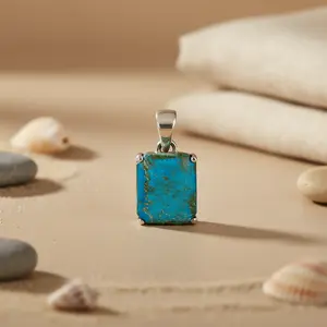 จี้เงินแท้ 925 ทำมือ ประดับเทอร์ควอยซ์ สำหรับผู้หญิง เครื่องประดับอัญมณ์ทางศาสนา ประดับเพชร คริสตัล มุก ลายตะขอเก๋ไก๋ - Product Image 2