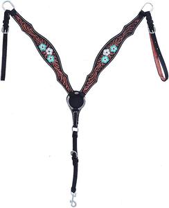 Headstall et plastron en cuir sculpté de haute qualité en vente Headstall en cuir - Product Image 3