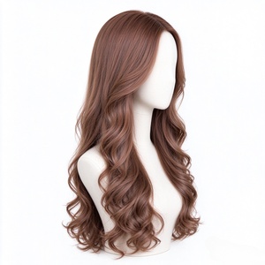 Peluca de Cabello Humano 100%, Color Marrón Melocotón, Larga, con Rizos en Cola de Pez, Parte Media, Aspecto Natural, para Mujer - Product Image 2
