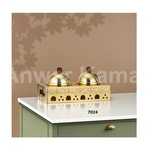 Juego de 3 piezas de cuenco de chocolate redondeado de acero inoxidable plateado y dorado con tapa para mesa de comedor y decoración de mesa - Product Image 5