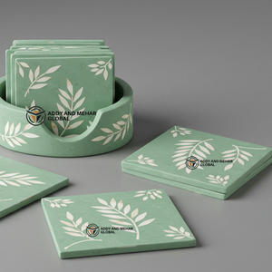 Indian Supplier Offers Handmade Green & <b>White</b> Bone Inlay <b>Coaster</b> Set with Holder Floral Pattern Drink <b>Coasters</b> - Product Image 4
