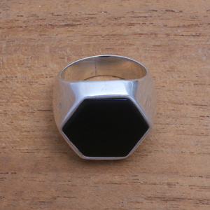 Bague de mariage punk unisexe en argent sterling 925 avec onyx hexagonal, faite à la main, prix d'usine, pour cadeau ou fête - Product Image 6