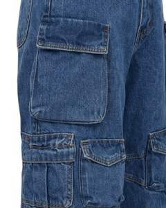 Pantalon cargo en jean à taille haute et jambes larges pour femmes, fabriqué sur mesure, bleu clair délavé, multi-poches, streetwear, décontracté, tendance - Product Image 3
