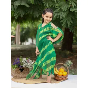 Kaftan léger en mousseline tricotée vert Beryl pour filles, chemises et hauts d'extérieur pour enfants - Product Image 1