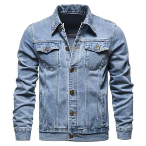Vestes en jean boutonnées pour hommes, style streetwear, coupe décontractée, vintage, manteaux en jean pour hommes, automne-hiver, veste en jean unie pour hommes - Product Image 1