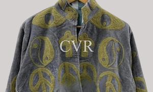 Manteau en velours à col mandarin, motif géométrique brodé, manches longues, vêtements d'extérieur décontractés pour femmes, automne, grande taille - Product Image 2