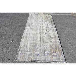 Alfombra turca blanca y azul Vintage, 3,8x8,2 pies, látex de lana, área grande, forma Rectangular, Tabriz abstracto para habitación de adolescentes, alfombra - Product Image 1