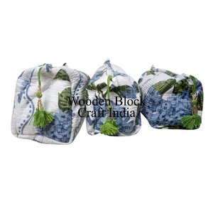 Quilted Hand Block Printed Indian Bohemian Eco-Friendly Zipper Small Makeup <b>Bag</b> for <b>Wash</b> Pouch 3 Pieces Cosmetic Organizer - Product Image 2