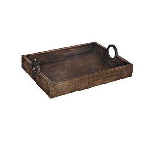 Plateau en bois naturel fait à la main de forme ronde avec poignée en métal plateau de service en bois personnalisé en gros fait à la main - Product Image 2