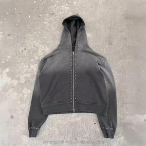 Chándal de forro polar transpirable con lavado ácido y pedrería, corte regular, sudadera de invierno estilo urbano, de tejido grueso, con logotipo personalizado, liso y moderno - Product Image 3