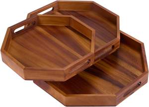 Bandeja de servicio de madera de estilo rústico de 2 piezas con asa Bandejas de servicio modernas y convenientes - Product Image 3