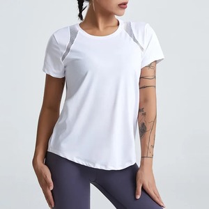 Camisetas de Yoga de nailon de verano para mujer, camisetas de manga corta de secado rápido para correr y hacer ejercicio con decoración de botones y diseño hueco - Product Image 4