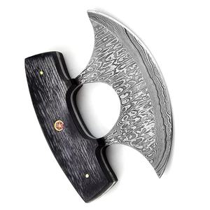 Jexmoo Couteau Ullu personnalisé fait à la main en acier damas pleine soie Manche en bois Trancheuse à pizza Gaine en cuir Ambidextre Écologique - Product Image 4