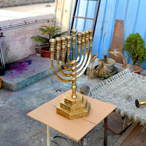 Ménorah à 9 branches plaquée or, bougeoirs en métal, lanternes, décoration intérieure, célébrations juives de Hanoucca, Menora - Product Image 2