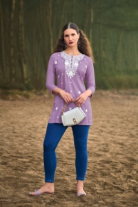 Haut de travail brodé de fil de coton à la mode pour femmes dernier indien pakistanais inspiré vêtements de bureau taille régulière matériel de rayonne - Product Image 2