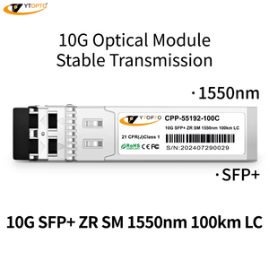 Ytopto 10G SFP + ZR 1550nm 100กม. LC DUPLEX SMF โมดูลรับส่งสัญญาณไฟเบอร์ DDM ที่เสียบได้กับซิสโกจูนิเปอร์ - Product Image 1