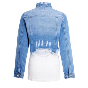 Women's Cropped Acid Wash <b>Denim</b> <b>Jacket</b> with Button Detail Casual Winter Style Stylish Ripped Design for Daily Wear - Product Image 3