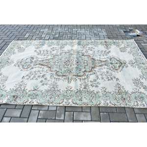 Alfombra vintage grande de 5.1x8.5 pies, alfombra turca de lana con lunares azules - Product Image 3