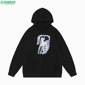 Sweat à capuche en molleton épais de coton de haute qualité, coupe classique, effet délavé soleil, broderie patchwork, épaules tombantes - Product Image 4