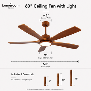 USA In Stock Modern 60 Inch Solid Wood <b>Ceiling</b> Fan with <b>Light</b> Downrod Mount Remote Control DC Motor for Patio Farmhouse - Product Image 4