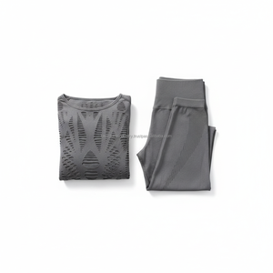 Conjunto de Yoga de 2 Piezas para Mujer, Personalizado OEM, Sin Costuras, Corte Láser, Top Corto de Manga Larga y Leggings de Cintura Alta, Ropa Deportiva para Gimnasio - Product Image 2