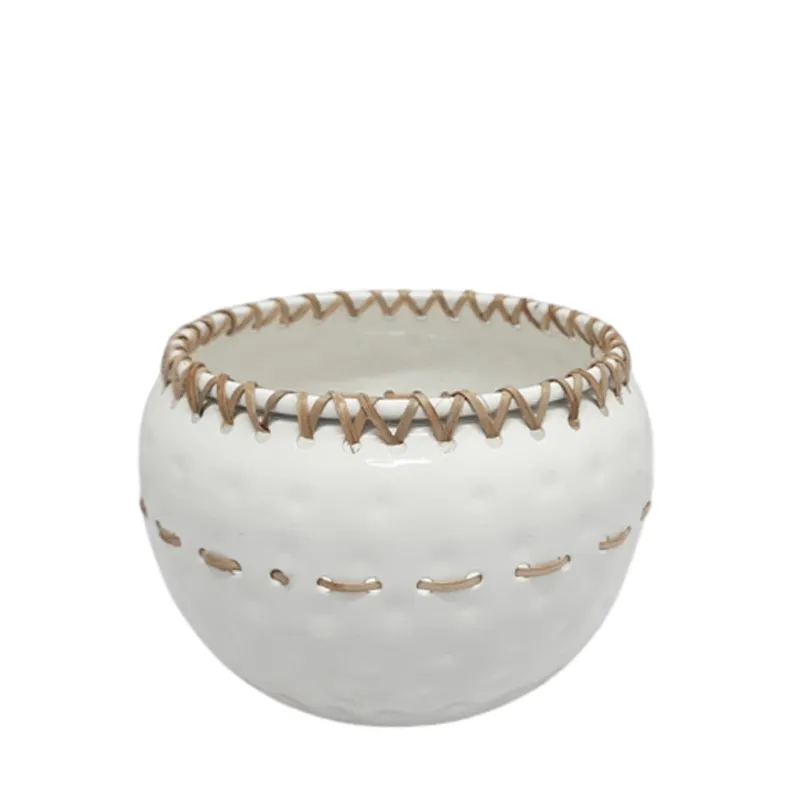 Handmade Unique Look Metal & Cane Round Planter Ivory Natural Colour Disco Ball Planter Pot For Wedding & Hotels Decorations