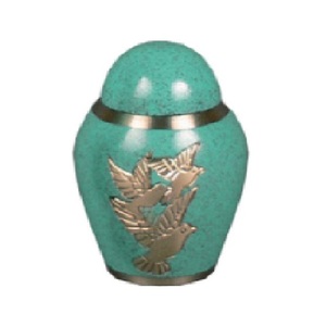 Top Dôme En Laiton Crémation Souvenir Urnes Avec Fleur Gravure Or Et Bleu Couleur Fini Pour Les Cendres Humaines-Fourniture Funéraire - Product Image 4
