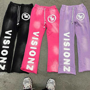 Pantalon de survêtement évasé en coton deux pièces personnalisé ensemble de sweat à capuche surdimensionné à l'acide lavage rue survêtement imprimé brodé Applique Patch - Product Image 5