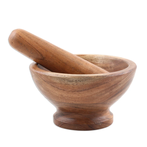 Mortier et pilon en bois d'excellente qualité, parfait pour broyeur d'herbes, d'ail, d'épices en bois, accessoires de cuisine - Product Image 1