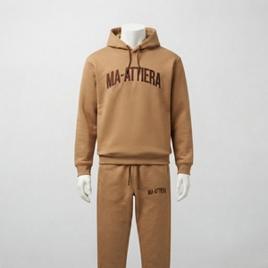 Ensemble de survêtement pour homme couleur beige, style minimaliste ton sur ton, comprenant un sweat-shirt à capuche et un pantalon de jogging, idéal pour le sport, l'entraînement, la gym, le fitness et les activités sportives, qualité premium - Product Image 1