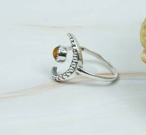 Oeil de tigre naturel lisse forme ronde sculpté bague en pierres précieuses 925 en argent Sterling fête porter des anneaux de mode femmes bijoux en vrac - Product Image 2