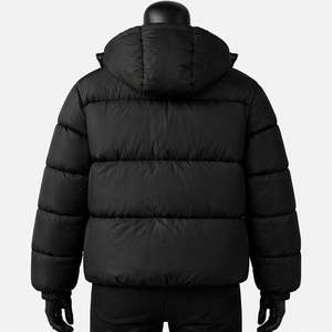 Chaqueta Acolchada Cuadrada de Moda para Hombre, Negra, con Capucha Desmontable, Gruesa y Acolchada, para Invierno, OEM, ODM, Ropa Personalizada al por Mayor - Product Image 2