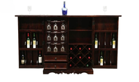 Meuble en bois de teck massif artisanal, écologique et durable, style antique, pour bar à vin, avec étagères de rangement et porte-bouteilles