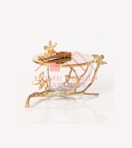 Bol en verre à insertion d'orchidée décorative, support de feuille Antique en or pour centres de Table/bol à Fruits de Table intérieur pour la décoration de la maison - Product Image 1