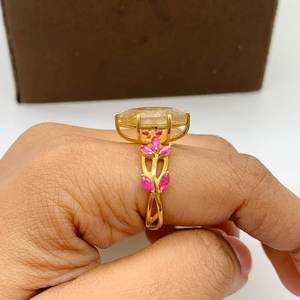 Anillo de corte Marquesa de Plata de Ley 925, rutilo dorado, chapado en oro, regalo de aniversario de compromiso de boda a la moda para fiestas de mujeres - Product Image 3