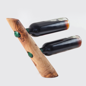 Porta Botellas Delgado Hecho a Mano de Madera de Olivo Vintage para Decoración del Hogar o Fiestas - Product Image 1