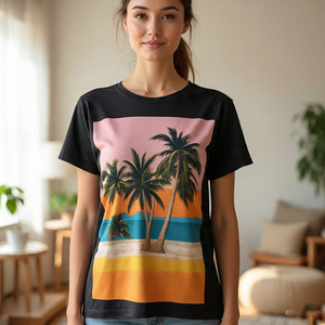 T-shirt CAMO/t-shirt camouflage Logo personnalisé 100% coton T-shirt à manches courtes pour femmes Impression personnalisée Top court en détresse pour les femmes - Product Image 4