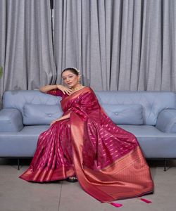 Exclusive Indian Silk Saree for Women with Heavy Embroidery and Party Wear Look for Wedding Functions - Product Image 1