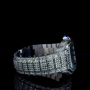 Montre personnalisée unisexe de luxe, sport, affaires, bracelet en acier inoxydable, or blanc, mouvement mécanique ETA, cadran en verre, date automatique, avec moissanite - Product Image 2