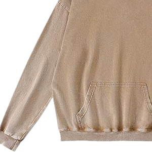 Sweat-shirt à capuche beige délavé à l'acide, coupe ample, look vintage, en molleton de coton doux, streetwear, vêtement d'hiver - Product Image 3