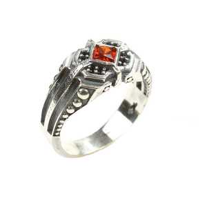 925 Sterling Silver Men's <b>Ring</b> with Square Garnet Agate Stone Rhodium Plated <b>Dainty</b> Style for Everyday Wear - Product Image 1